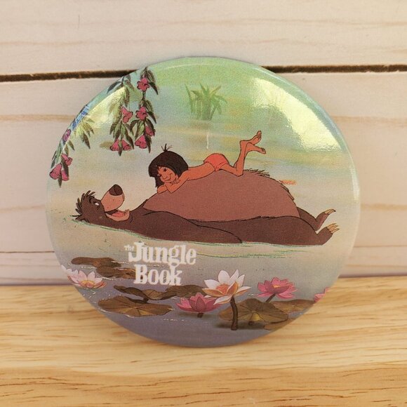 VTG Disney "The Jungle Book" Pinback Button Mowgli And Baloo Movie Memorabilia - Picture 1 of 4